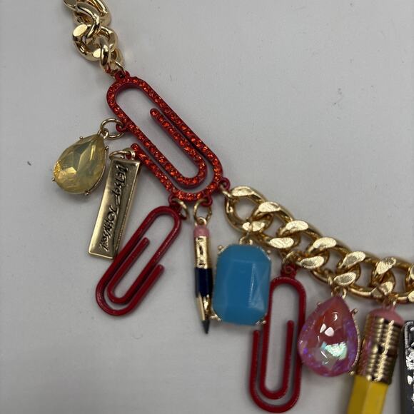NWT Betsey Johnson Set School Supplies Statement Charm Necklace & Sharpener Ring - Picture 6 of 16